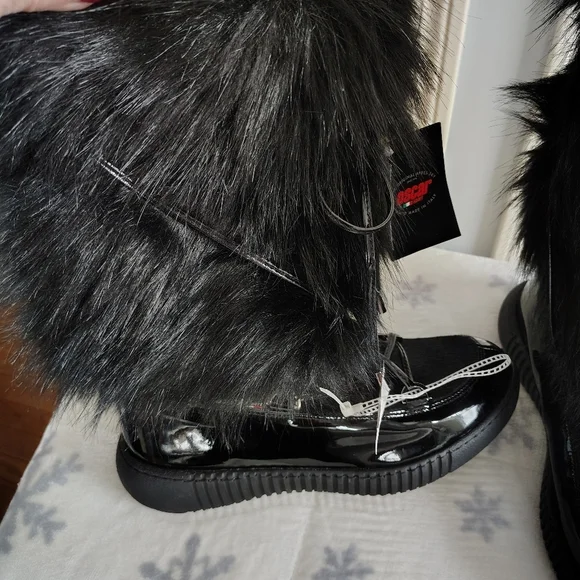 Oscar Sport Ski Ape Faux Fur Patent Leather Black Boots 9.5 - Picture 2 of 12